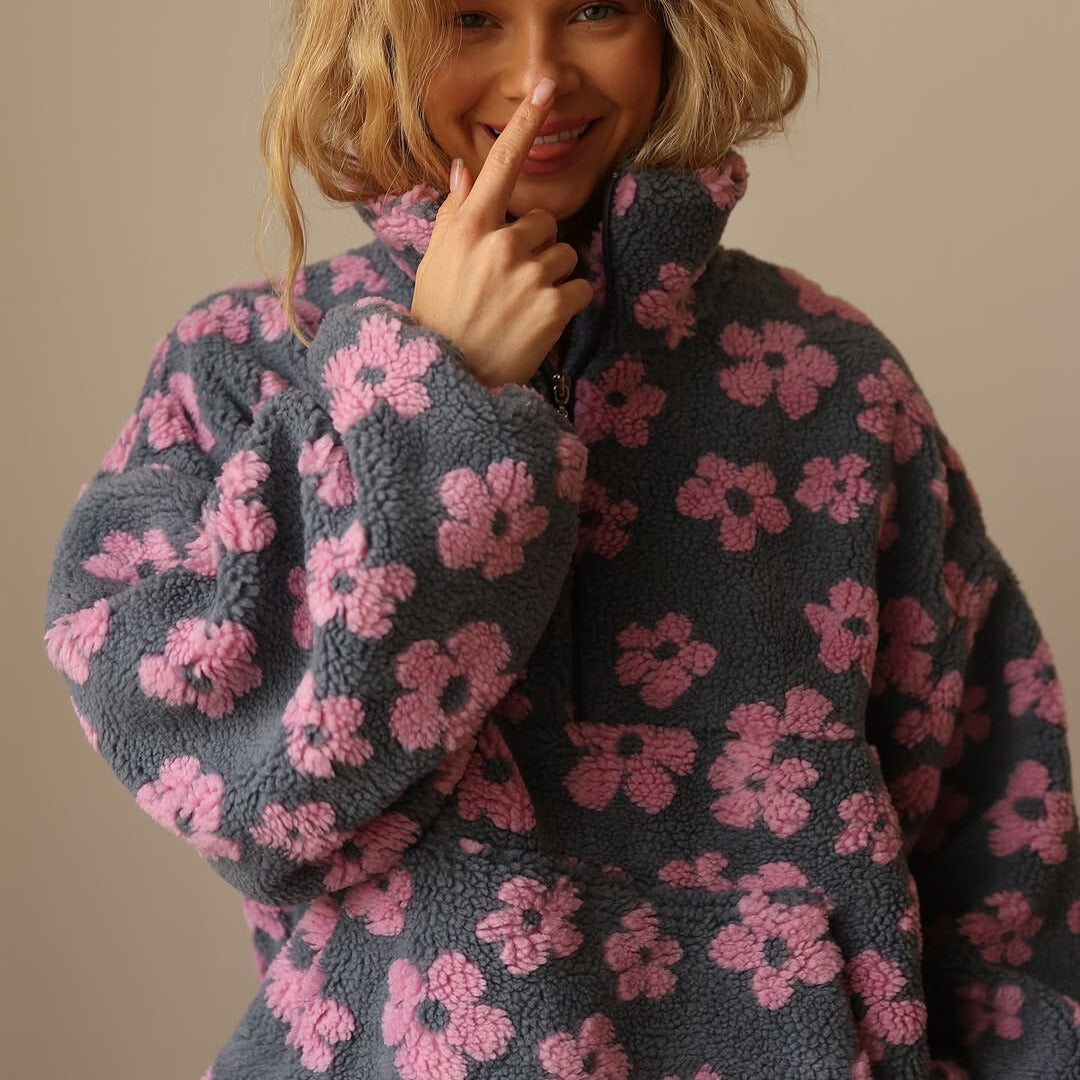 Warm Fleece Jumper with Floral Print