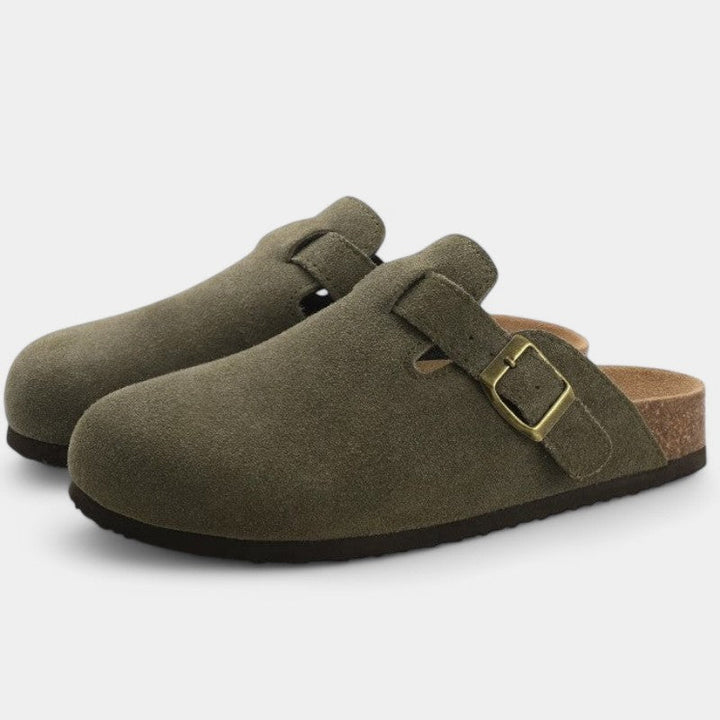 Everett | Suede Buckle Clogs