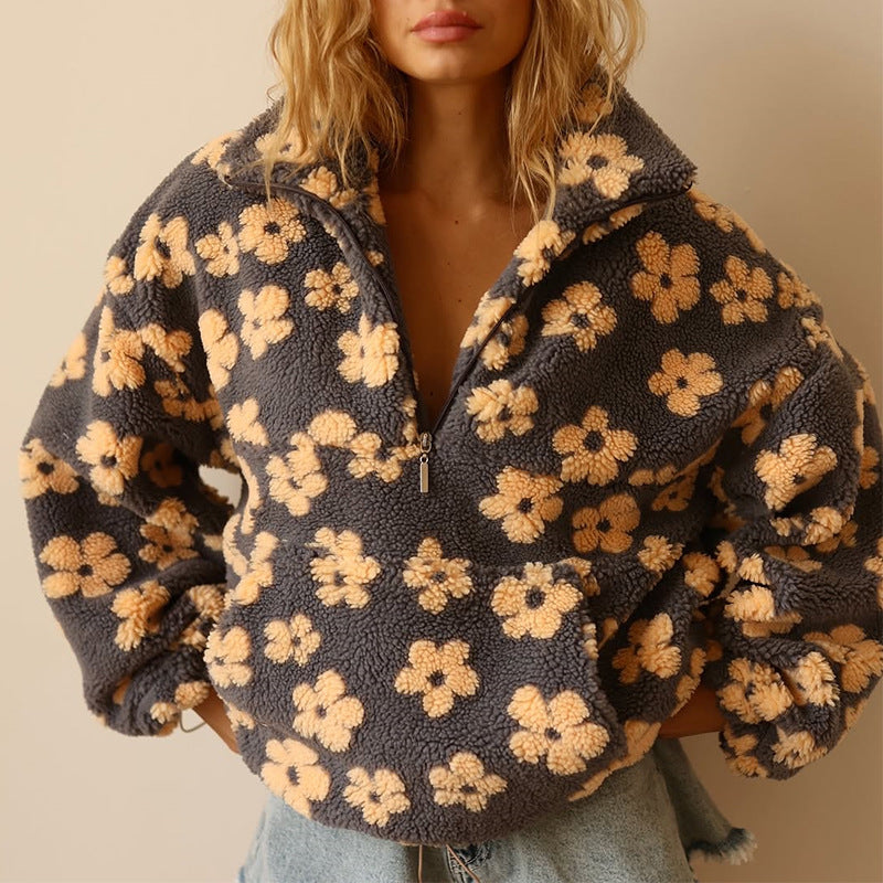 Warm Fleece Jumper with Floral Print