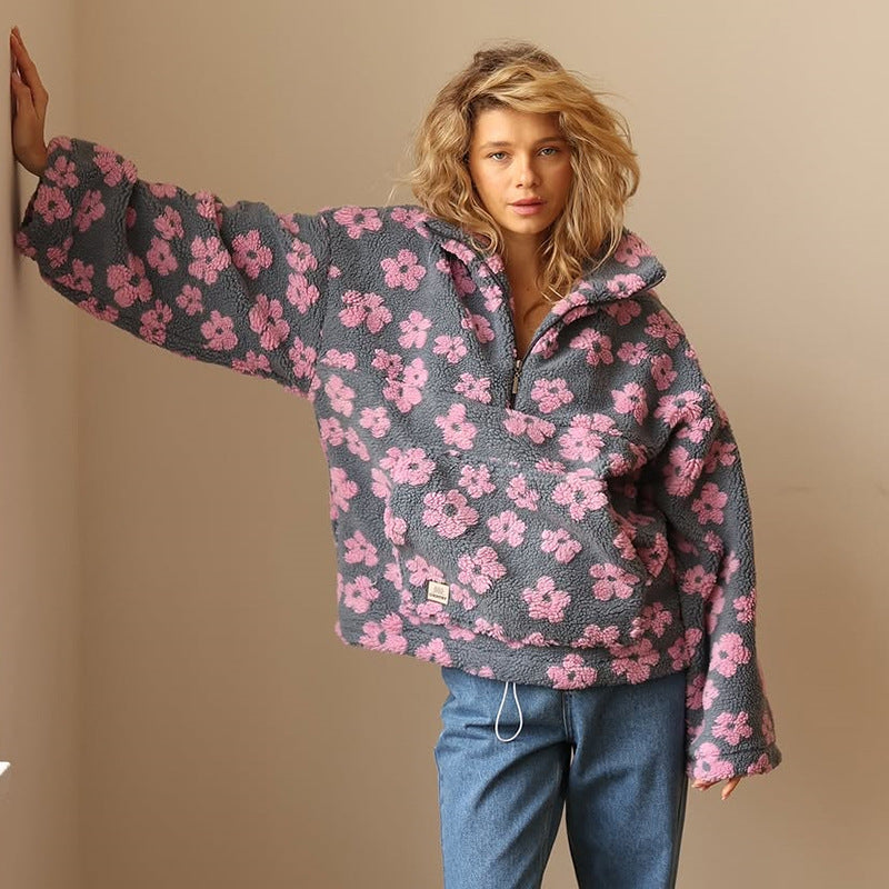 Warm Fleece Jumper with Floral Print